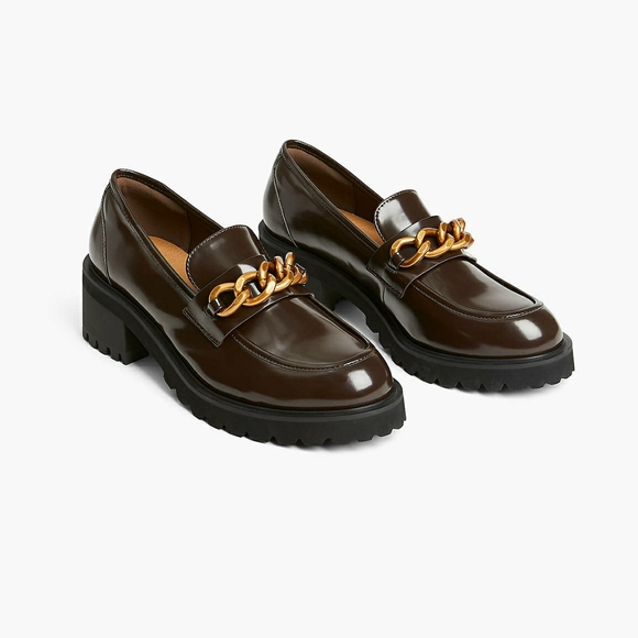 Lane Bryant Shoes - Lane Bryant NWT 10 Wide Women’s Faux Leather Brown Gold Chain Loafer Dress Shoes